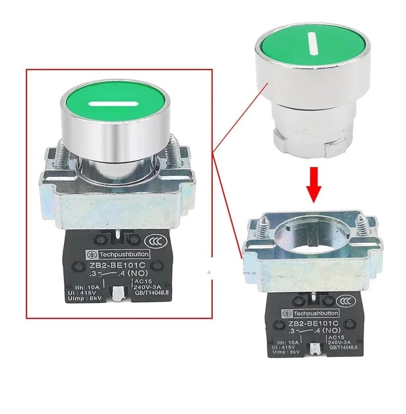 10 قطع 22 مم مفتاح زر XB2-BA42 إعادة ضبط ذاتي زر ضغط مسطح XB2 إيقاف طوارئ بدء تشغيل NO/NC مفتاح طاقة B2-BA4342 XB2-BA31 (XB2-BA4342 NC) - Image 2