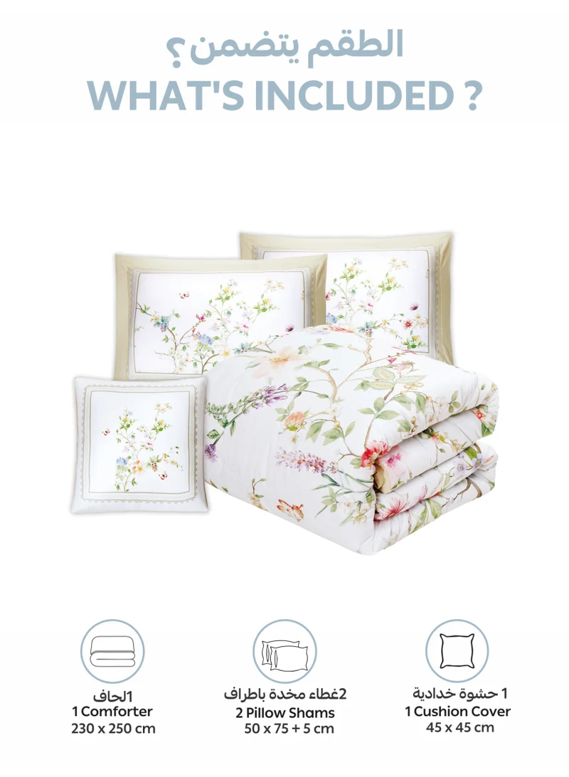 Donetella Bedding Comforter Set, King Size 250x230cm - 4-Pcs Digital Print Quilted Bed Set, Microfiber Fabric - 1 Comforter, 2 Pillow Shams,1 Cushion Cover.