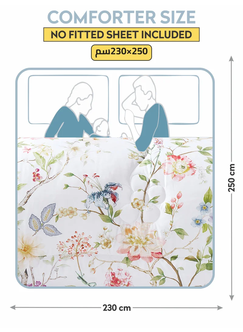 Donetella Bedding Comforter Set, King Size 250x230cm - 4-Pcs Digital Print Quilted Bed Set, Microfiber Fabric - 1 Comforter, 2 Pillow Shams,1 Cushion Cover.