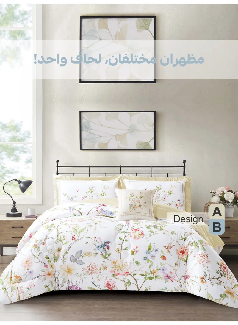 Donetella Bedding Comforter Set, King Size 250x230cm - 4-Pcs Digital Print Quilted Bed Set, Microfiber Fabric - 1 Comforter, 2 Pillow Shams,1 Cushion Cover.