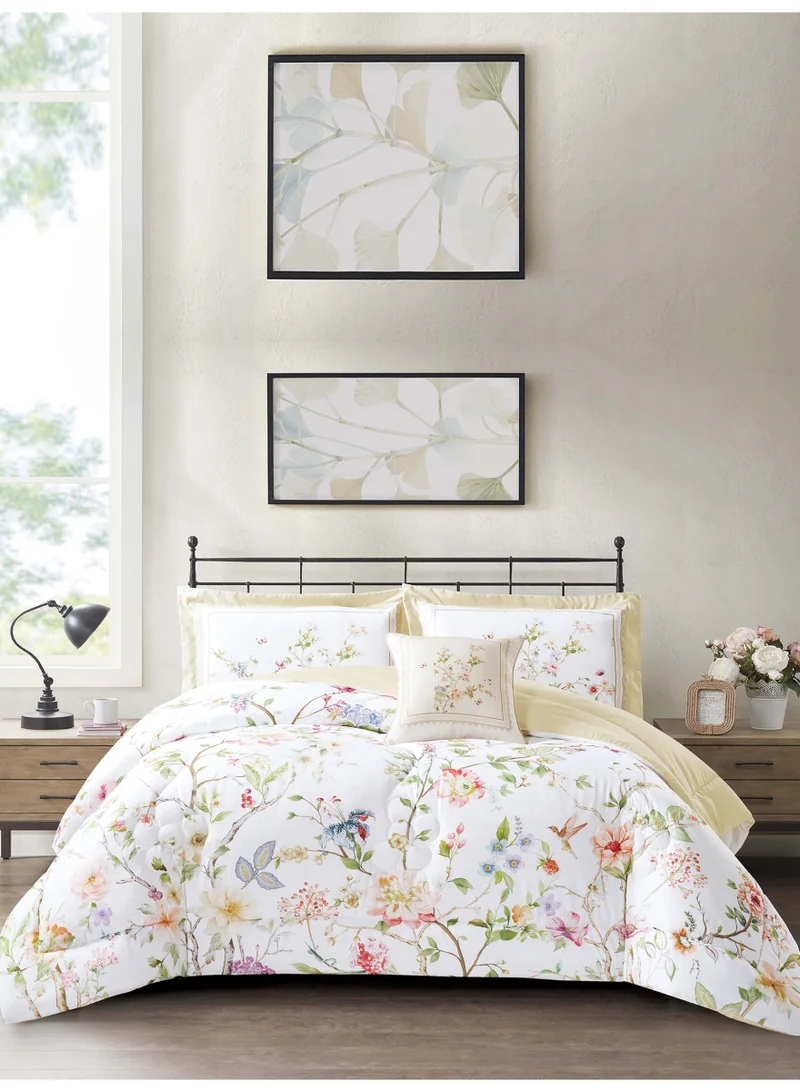 Donetella Bedding Comforter Set, King Size 250x230cm - 4-Pcs Digital Print Quilted Bed Set, Microfiber Fabric - 1 Comforter, 2 Pillow Shams,1 Cushion Cover.