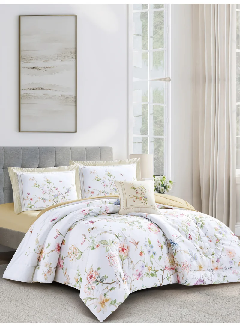 Donetella Bedding Comforter Set, King Size 250x230cm - 4-Pcs Digital Print Quilted Bed Set, Microfiber Fabric - 1 Comforter, 2 Pillow Shams,1 Cushion Cover.