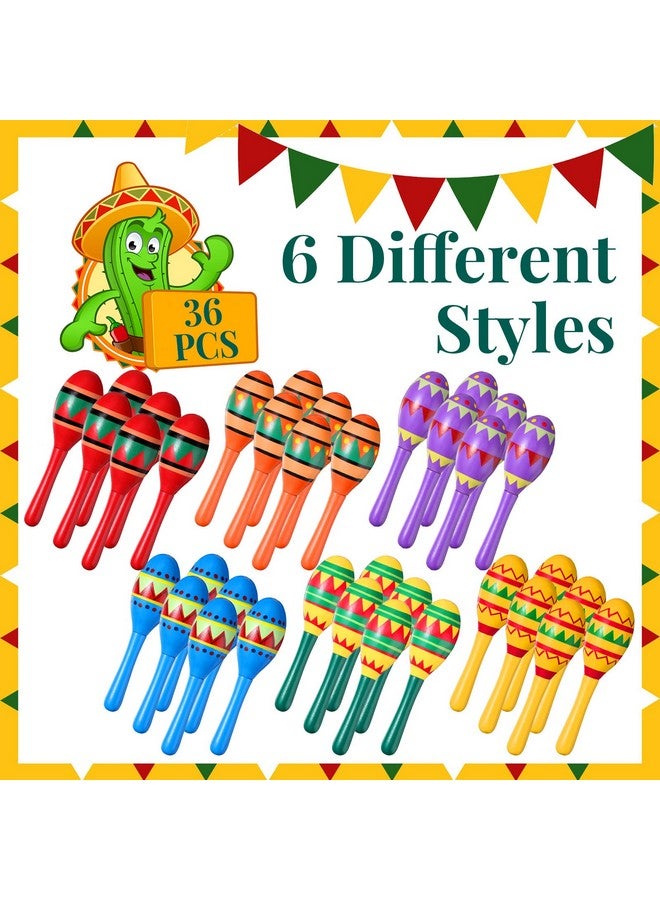 هونغداو مجموعة هونغداو من 36 ماراكاس خشبية صغيرة للحفلات المكسيكية، 6 تصاميم، ماراكاس خشبية، صانعة ضوضاء لحفلات فييستا، لوازم حفلات سينكو دي مايو، ديكورات حفلات الثلاثاء التاكو، لعبة لواو (نمط كلاسيكي) - Image 3