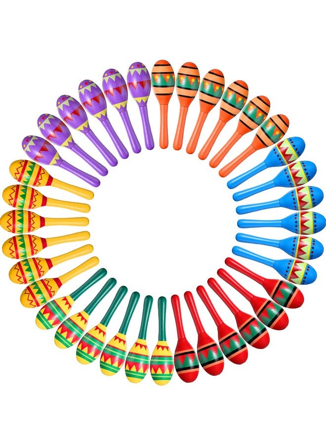 هونغداو مجموعة هونغداو من 36 ماراكاس خشبية صغيرة للحفلات المكسيكية، 6 تصاميم، ماراكاس خشبية، صانعة ضوضاء لحفلات فييستا، لوازم حفلات سينكو دي مايو، ديكورات حفلات الثلاثاء التاكو، لعبة لواو (نمط كلاسيكي) - Image 1