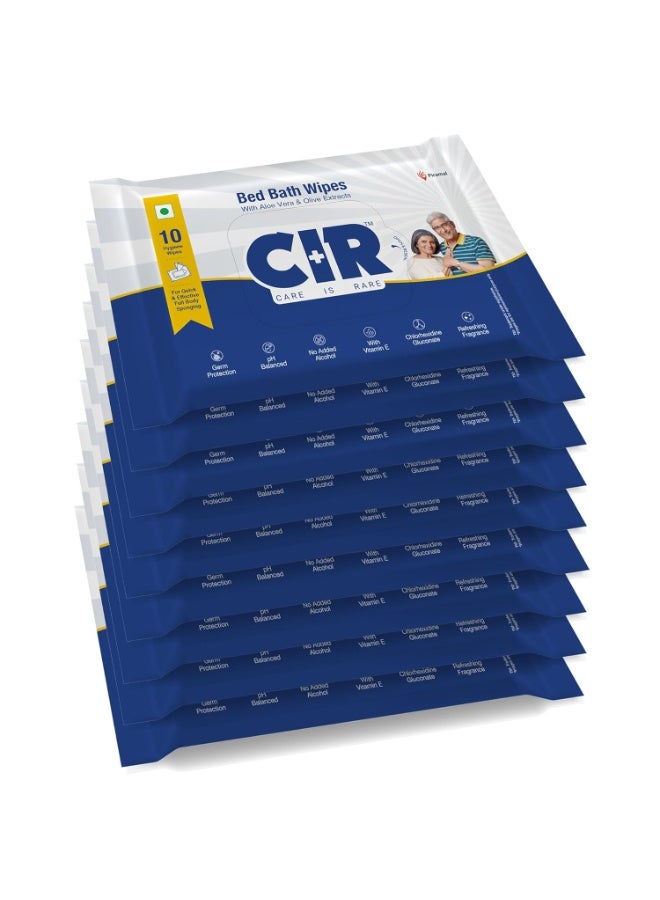 CIR Soft Body Cleansing Wet Bed Bath Wipes for Adults | Extra Large, 10 Wipes/Pack (Pack of 9), 90 Wipes, White, One Size - Image 1