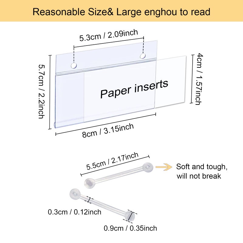 ChanQnTon Plastic Shelf Labels, 60pcs Label Holders with 120pcs Snap Lock Hanging Loops and 60pcs Matched Paper Inserts for Wire Basket,Price Tags,Shelf Tags for Wire Shelving 3.15x1.57inch - Image 2