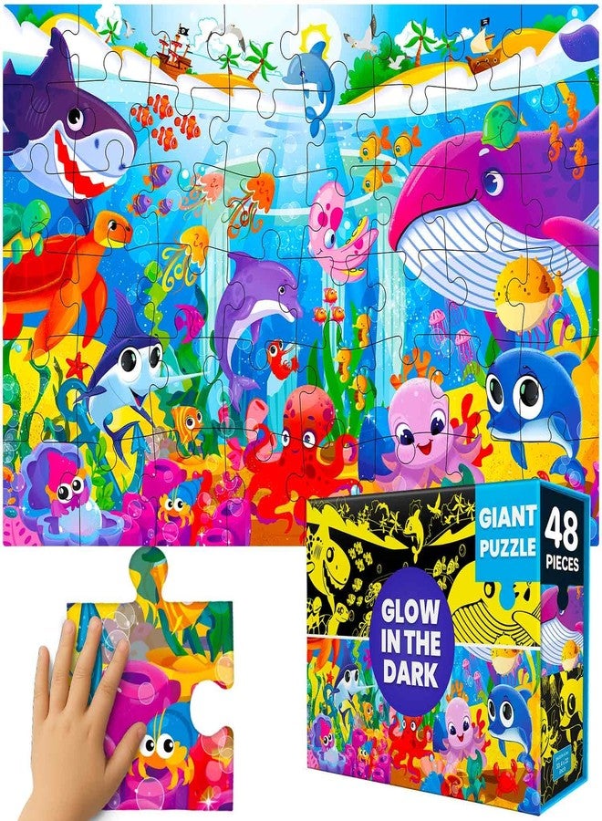 QUOKKA Floor Puzzles for Kids Ages 4-8 - 2x3 FT Giant Glow in The Dark Jigsaw - 48 Large Pieces - Deep Sea Adventure Scene - Montessori Toy with Gift Box - Fun Learning Activity - Image 1
