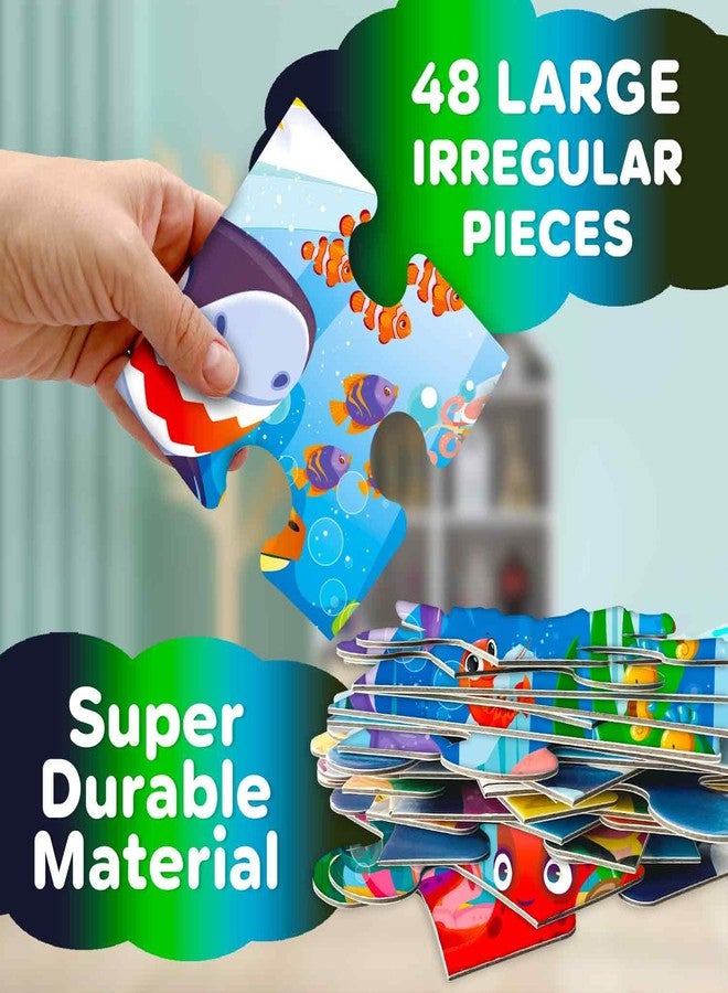 QUOKKA Floor Puzzles for Kids Ages 4-8 - 2x3 FT Giant Glow in The Dark Jigsaw - 48 Large Pieces - Deep Sea Adventure Scene - Montessori Toy with Gift Box - Fun Learning Activity - Image 4