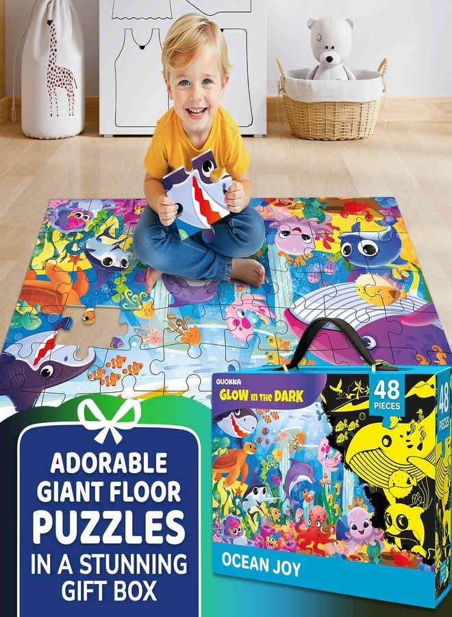 QUOKKA Floor Puzzles for Kids Ages 4-8 - 2x3 FT Giant Glow in The Dark Jigsaw - 48 Large Pieces - Deep Sea Adventure Scene - Montessori Toy with Gift Box - Fun Learning Activity - Image 5