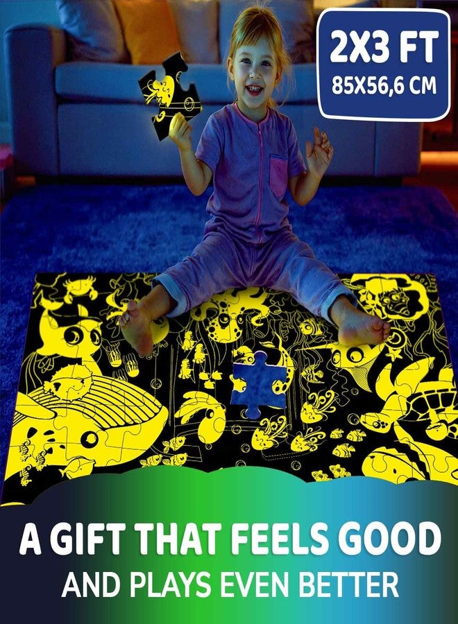 QUOKKA Floor Puzzles for Kids Ages 4-8 - 2x3 FT Giant Glow in The Dark Jigsaw - 48 Large Pieces - Deep Sea Adventure Scene - Montessori Toy with Gift Box - Fun Learning Activity - Image 2