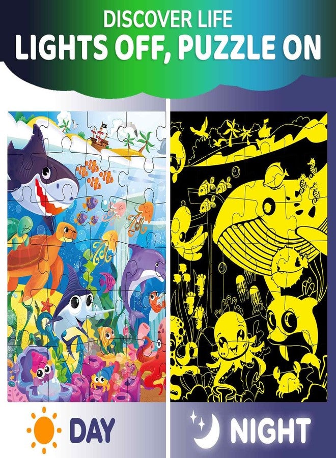 QUOKKA Floor Puzzles for Kids Ages 4-8 - 2x3 FT Giant Glow in The Dark Jigsaw - 48 Large Pieces - Deep Sea Adventure Scene - Montessori Toy with Gift Box - Fun Learning Activity - Image 3
