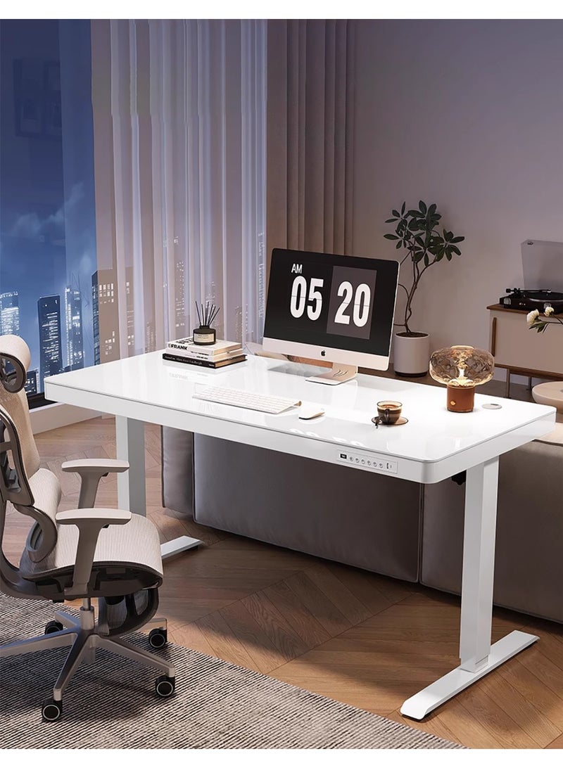Merry Moments Home Office Desk Gaming Desk Office Table Workstation Computer Desk Electric Motorised Height Adjustable White with Tempered Glass Top USB Type C Size: W120 x W60 cm - Image 1