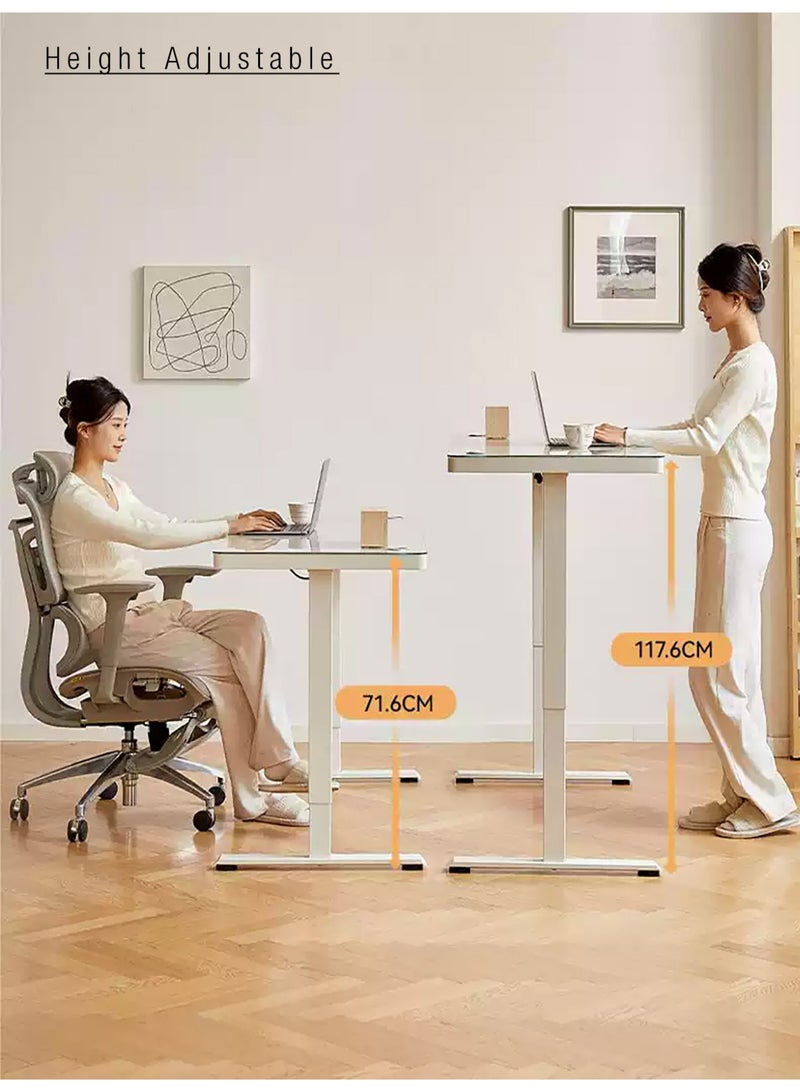 Merry Moments Home Office Desk Gaming Desk Office Table Workstation Computer Desk Electric Motorised Height Adjustable White with Tempered Glass Top USB Type C Size: W120 x W60 cm - Image 2