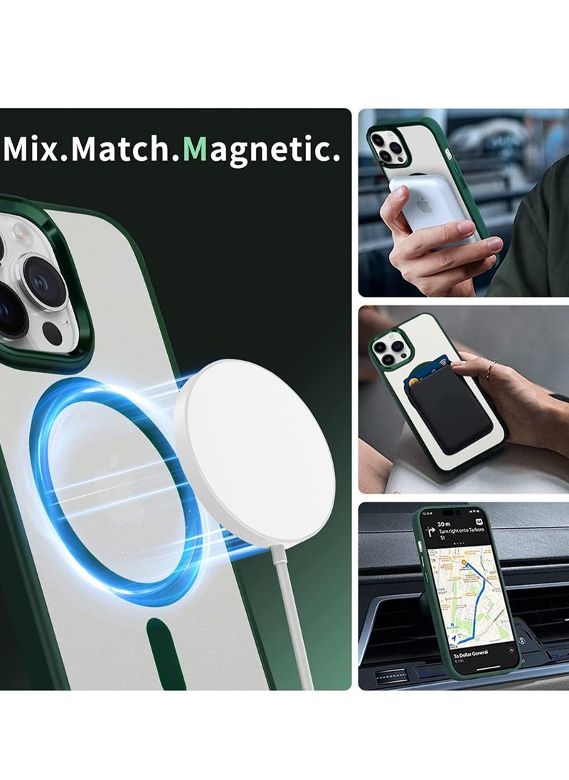 Raxoom Case Cover with Mag-Safe Magnetic Translucent Matte Protective Cover Back Hard Shockproof Cases for Apple iPhone 14 Pro Phone Case(2022)(6.1 inch) Green  - Image 3