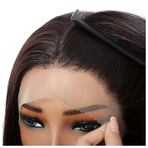 ASSU Lace Front Wig 13x4 HD Transparent for Women | 24 Inch Deep Brown Synthetic Hair Wig | Glueless Wig | Heat Resistant Fiber | Natural Hairline | Lightweight Daily Wear - Image 3
