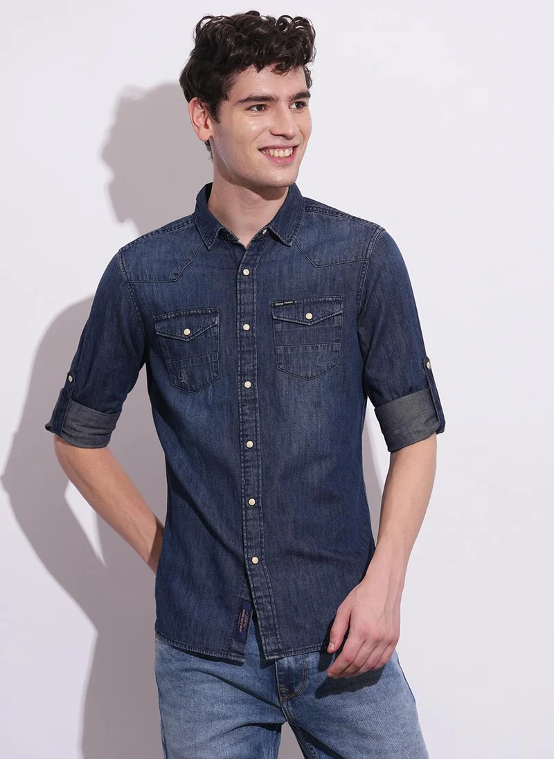 بيينغ هيومان Men Classic Slim Fit Opaque Casual Shirt