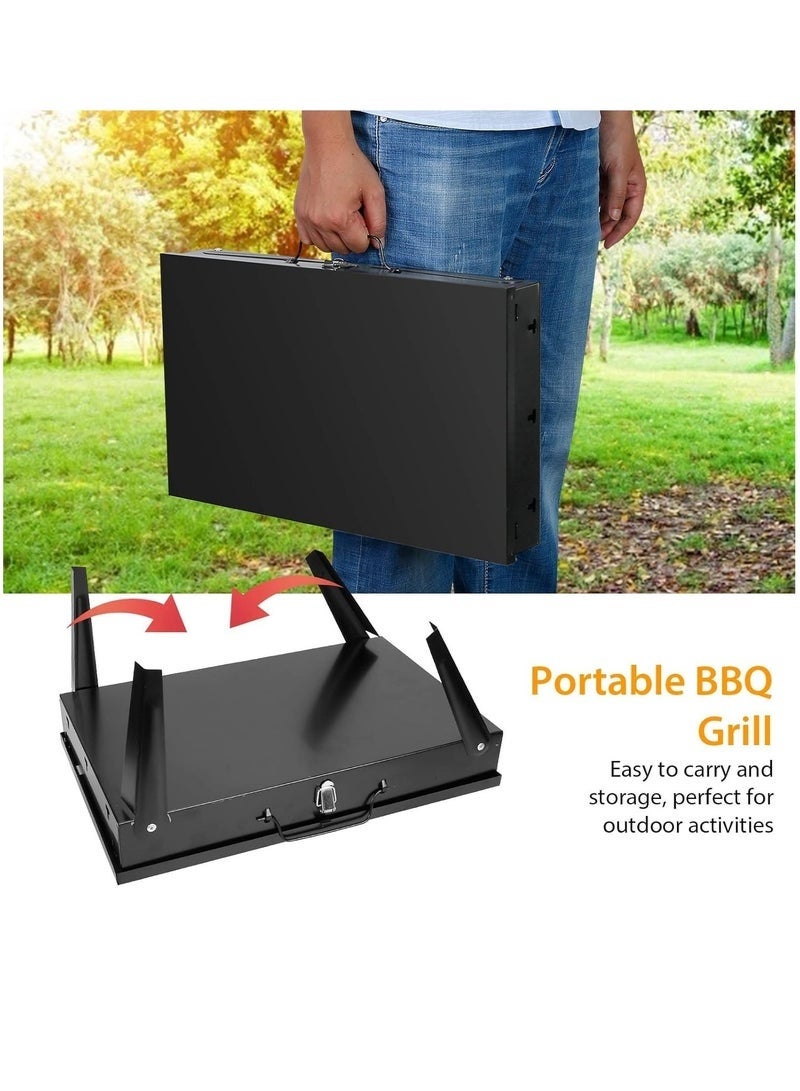 DURKU Outdoor Portable Charcoal Grill Folding Small BBQ Grill Foldable Camping Barbecue Grill with Barbecue Accessories & Lid for Patio Outdoor Cooking Camp Picnic Hiking Beach Party - Image 3