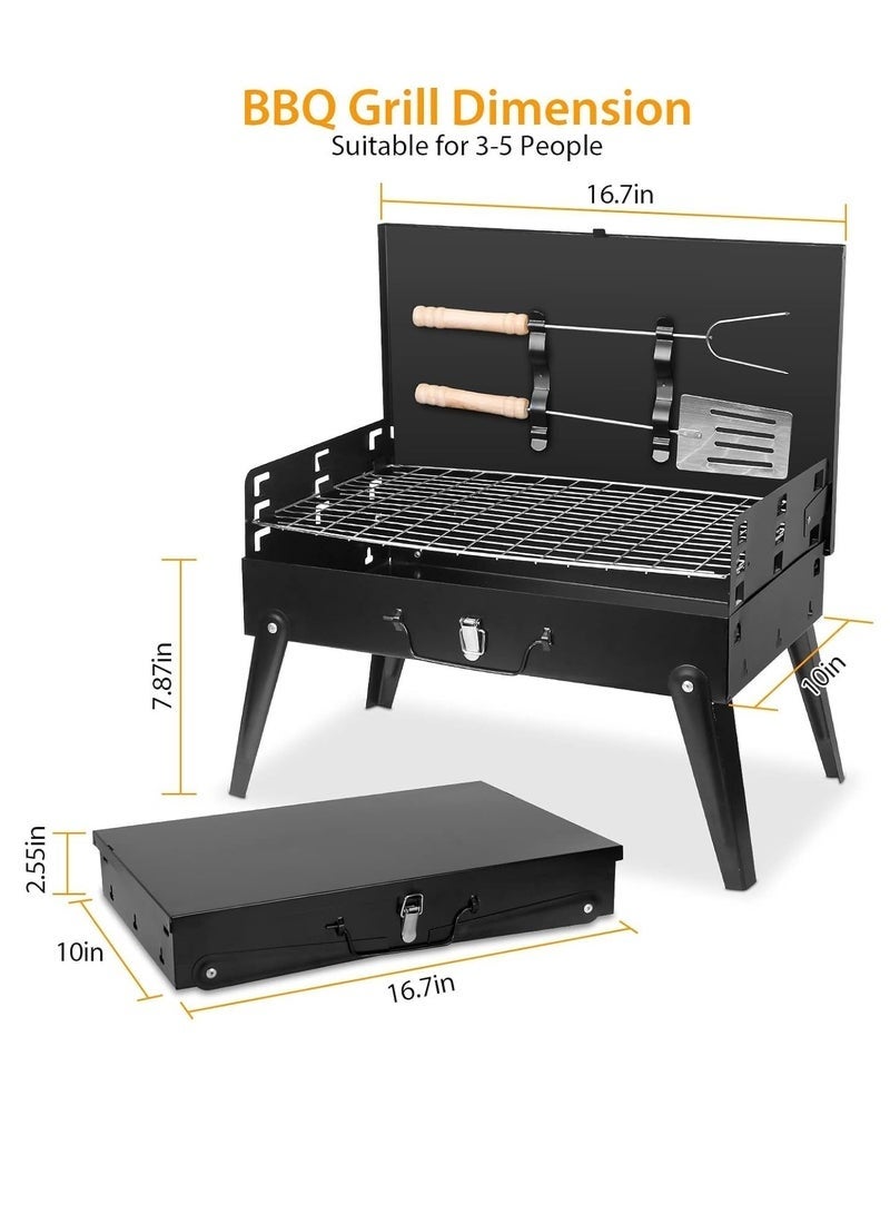 DURKU Outdoor Portable Charcoal Grill Folding Small BBQ Grill Foldable Camping Barbecue Grill with Barbecue Accessories & Lid for Patio Outdoor Cooking Camp Picnic Hiking Beach Party - Image 5