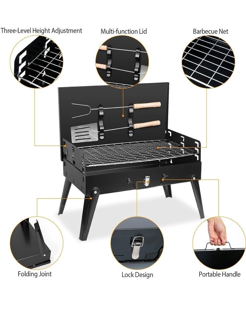 DURKU Outdoor Portable Charcoal Grill Folding Small BBQ Grill Foldable Camping Barbecue Grill with Barbecue Accessories & Lid for Patio Outdoor Cooking Camp Picnic Hiking Beach Party - Image 4