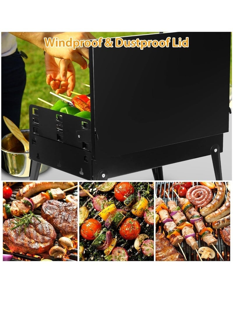 DURKU Outdoor Portable Charcoal Grill Folding Small BBQ Grill Foldable Camping Barbecue Grill with Barbecue Accessories & Lid for Patio Outdoor Cooking Camp Picnic Hiking Beach Party - Image 2