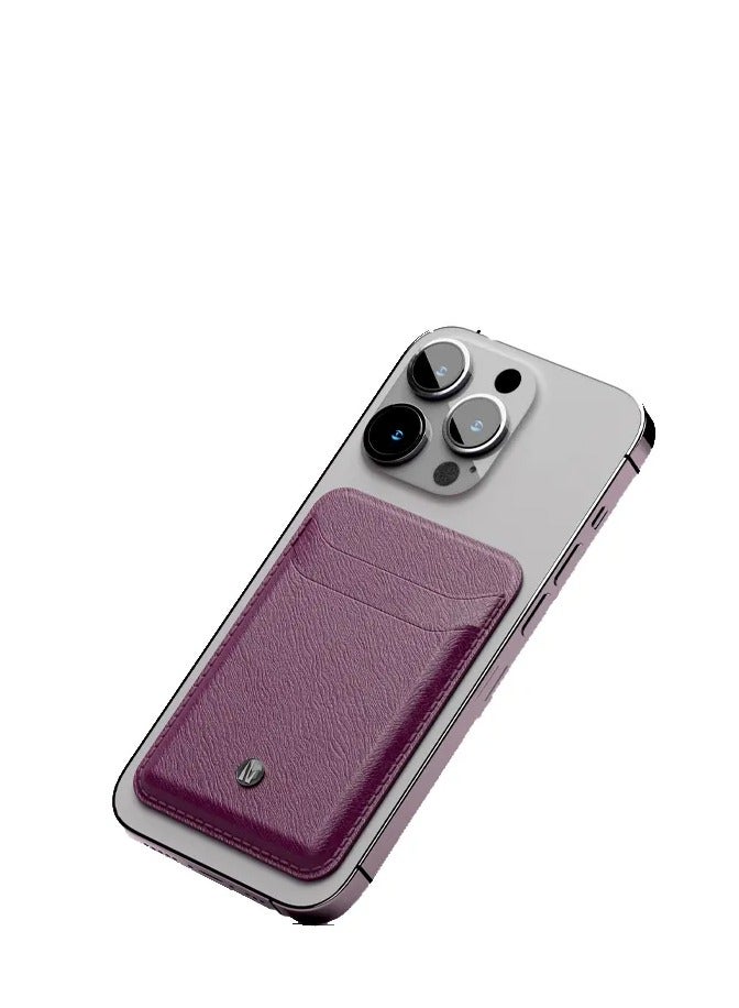 LEVELO Bond Genuine Leather MagSafe Wallet / Strong Magnets / Accurate Cutouts / MagSafe Compatibility - Purple - Image 1
