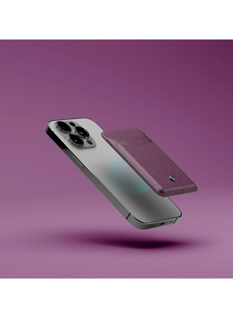 LEVELO Bond Genuine Leather MagSafe Wallet / Strong Magnets / Accurate Cutouts / MagSafe Compatibility - Purple - Image 2