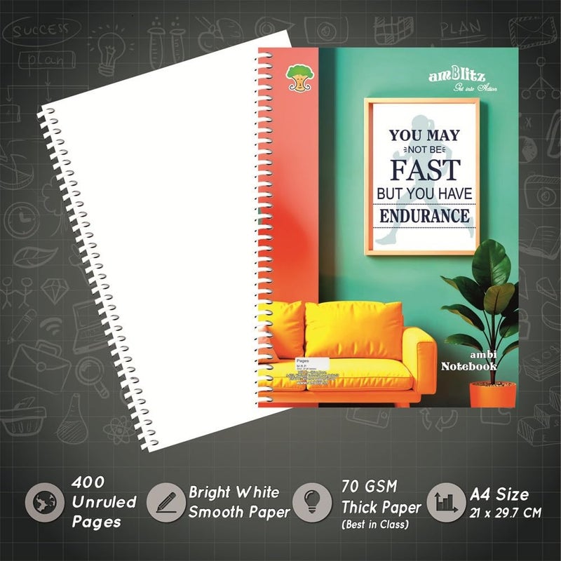 amblitz Spiral Notebook | UnRuled | 400 Pages | 70GSM Thick Paper | Size A4 (21 X 29.7 CM) | Student Notebook | - Image 3