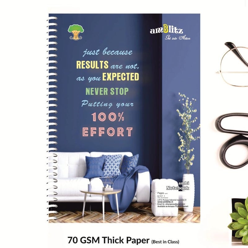 amblitz Spiral Notebook | UnRuled | 400 Pages | 70GSM Thick Paper | Size A4 (21 X 29.7 CM) | Student Notebook | - Image 4