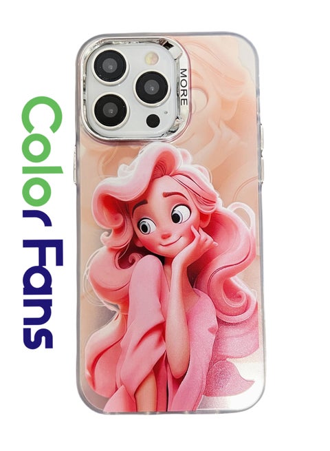 Case for iPhone 14 Pro Max Electroplated Fluorescent Laser Phone shell with Cartoon Girl Pattern