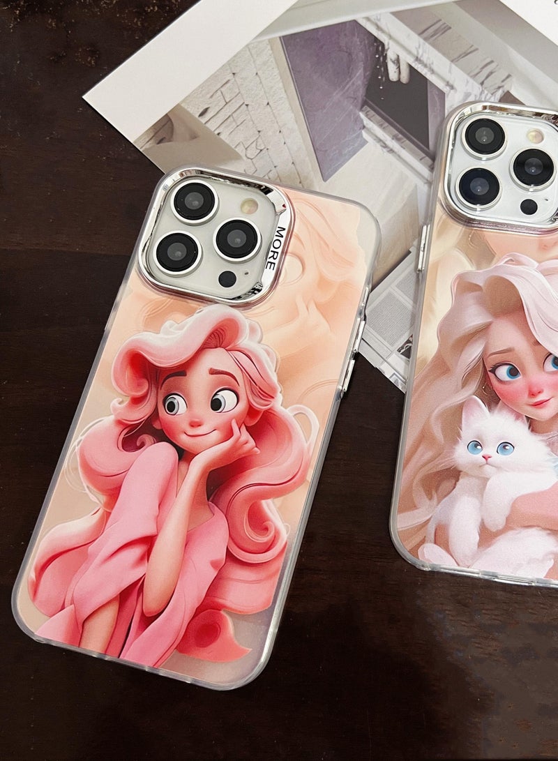 Case for iPhone 14 Pro Max Electroplated Fluorescent Laser Phone shell with Cartoon Girl Pattern