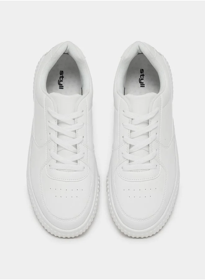 Styli Abstract Sole Detail Comfort Cushioned Lace Up Sneakers
