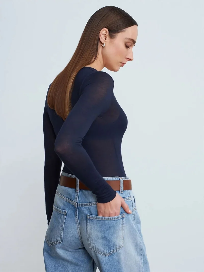 ديلفين Dilvin Slim Fit V-Neck Long Sleeve Top