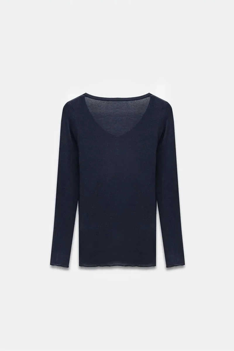Dilvin Navy Blue DILVIN Slim Fit V-Neck Long Sleeve Top for Women | Best Price UAE