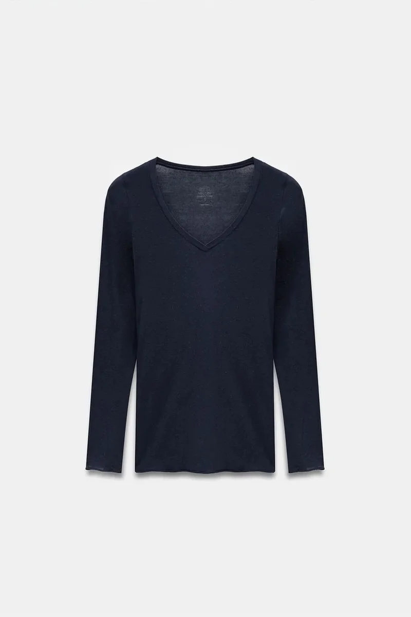 Dilvin Navy Blue DILVIN Slim Fit V-Neck Long Sleeve Top for Women | Best Price UAE
