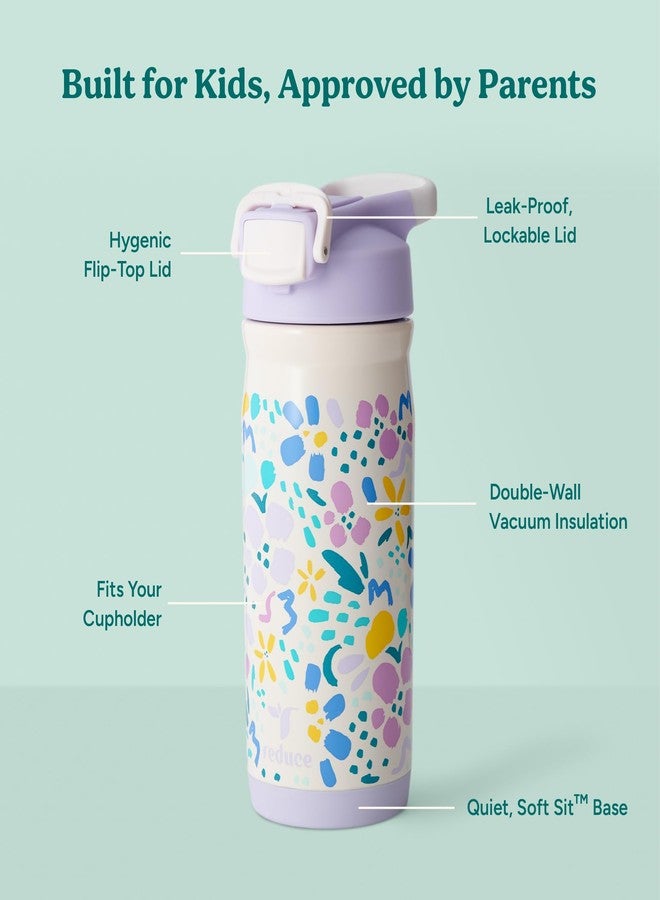 ريديوس زجاجة مياه ريدوس هيدرات برو المعزولة المصنوعة من الفولاذ المقاوم للصدأ، سعة 14 أونصة، مع غطاء مانع للتسرب، آمنة للاستخدام في غسالة الأطباق، خالية من مادة بيسفينول أ، مزودة بجدار مزدوج ومكنسة كهربائية، تحافظ على برودة المشروبات لمدة 48 ساعة، مناسبة لحامل الأكواب - زهور تجريدية - Image 3