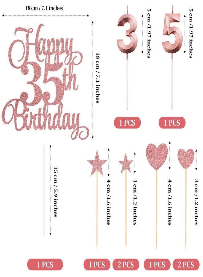 Lecferrarc 35th Birthday Cake Toppers, 35th Birthday Candles Numeral Candles and Glitter Cake Decorations Toppers Set for Party Supplies (Rose Gold) - Image 2