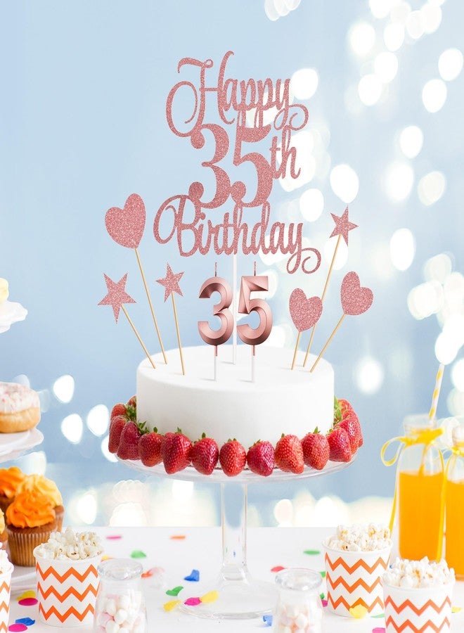 Lecferrarc 35th Birthday Cake Toppers, 35th Birthday Candles Numeral Candles and Glitter Cake Decorations Toppers Set for Party Supplies (Rose Gold) - Image 3