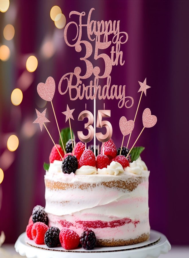 Lecferrarc 35th Birthday Cake Toppers, 35th Birthday Candles Numeral Candles and Glitter Cake Decorations Toppers Set for Party Supplies (Rose Gold) - Image 4