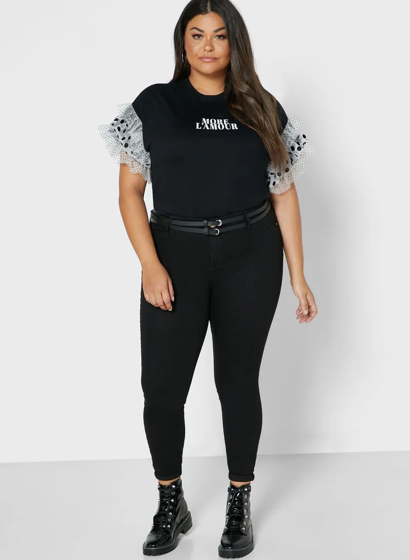 River Island Plus Layered Frill Spot Mix T-Shirt