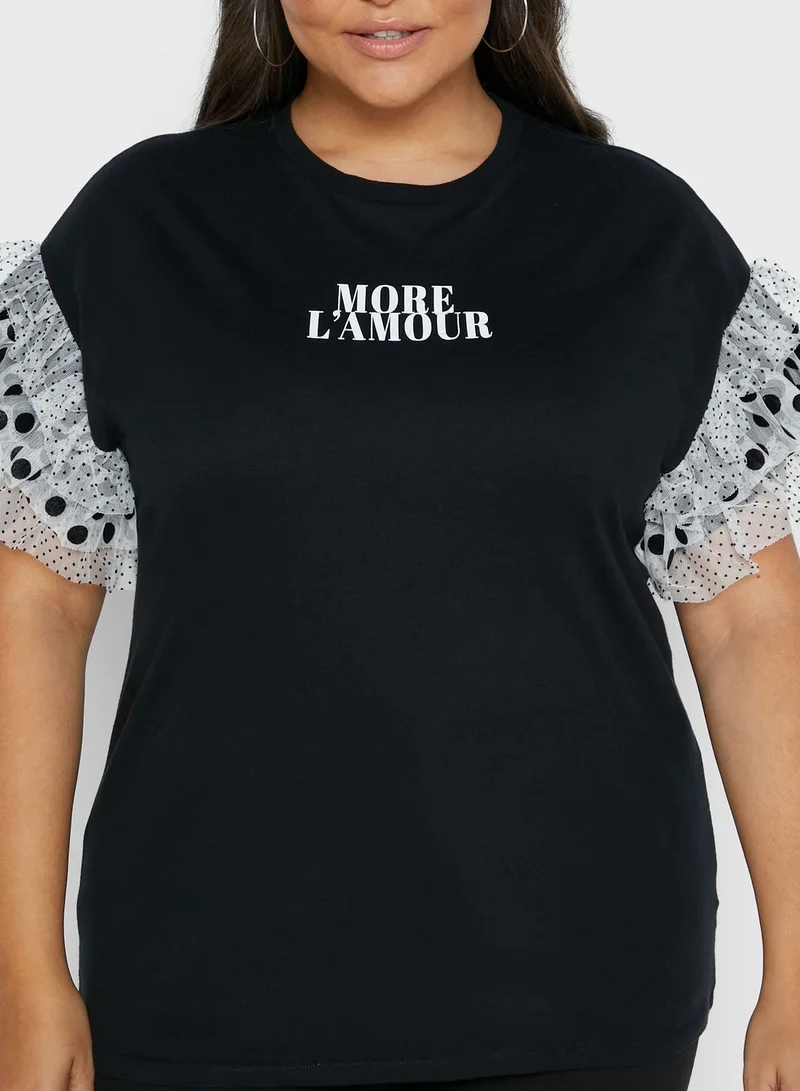 River Island Plus Layered Frill Spot Mix T-Shirt