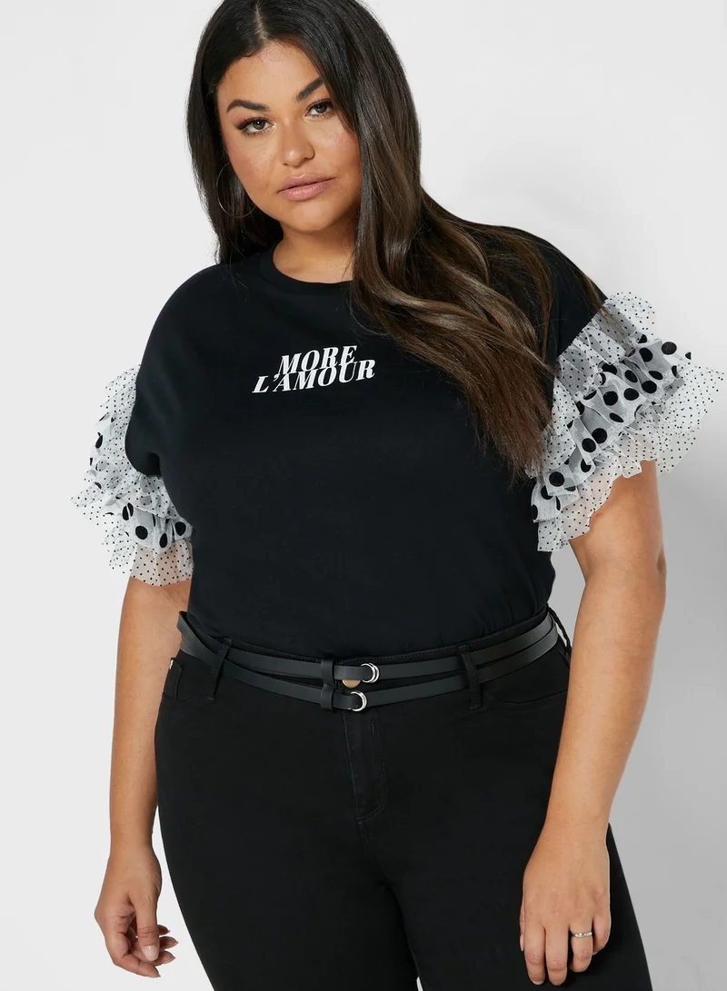 River Island Plus Layered Frill Spot Mix T-Shirt