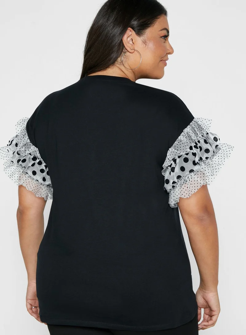 River Island Plus Layered Frill Spot Mix T-Shirt