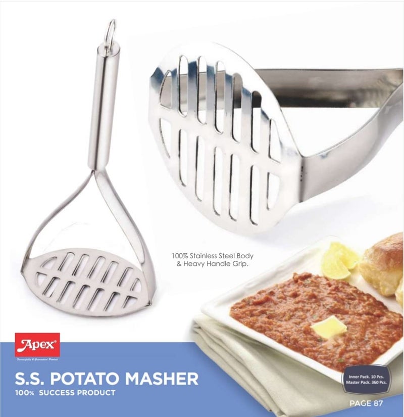 APEX Stainless Steel Potato Masher Vegetable Masher Pav Bhaji Masher Masher Silver 1 Piece - Image 2