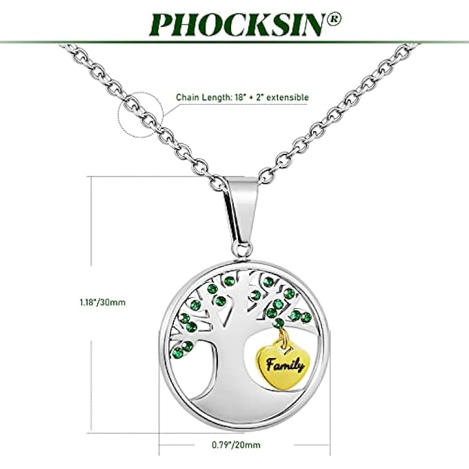 PHOCKSIN Engraved Family On Gold Plated Heart Tree Of Life Necklace Family Jewellery Starinless Steel Pendant Necklace 18"-20" Adjustable - Image 3