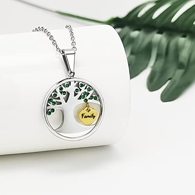 PHOCKSIN Engraved Family On Gold Plated Heart Tree Of Life Necklace Family Jewellery Starinless Steel Pendant Necklace 18"-20" Adjustable - Image 4