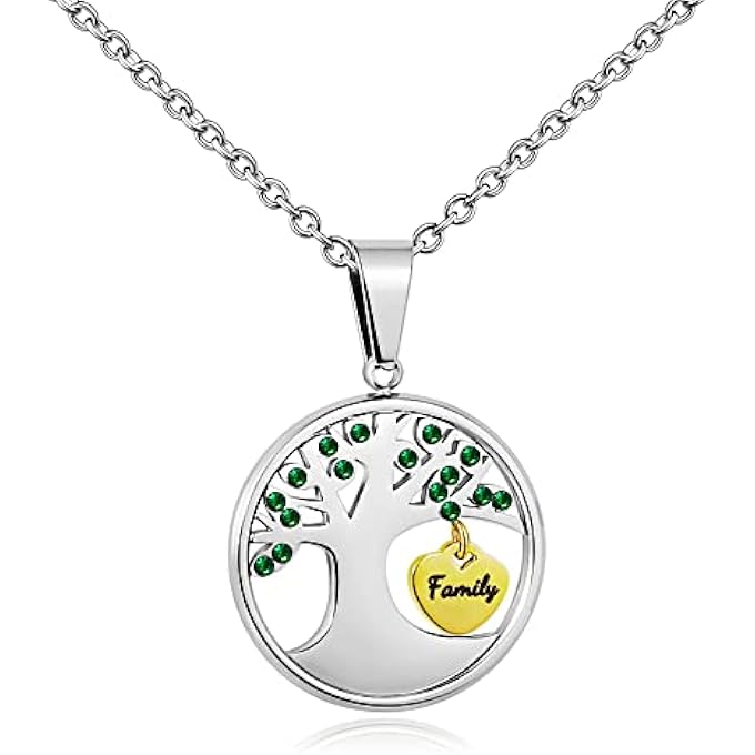 PHOCKSIN Engraved Family On Gold Plated Heart Tree Of Life Necklace Family Jewellery Starinless Steel Pendant Necklace 18"-20" Adjustable - Image 1