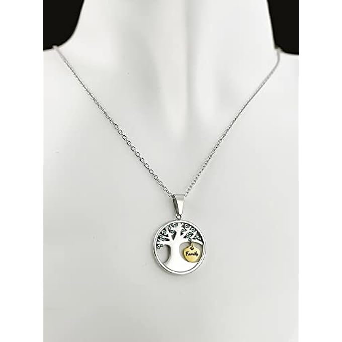 PHOCKSIN Engraved Family On Gold Plated Heart Tree Of Life Necklace Family Jewellery Starinless Steel Pendant Necklace 18"-20" Adjustable - Image 5