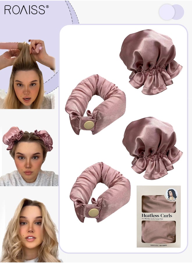 roaiss 4Pcs New Satin Heatless Hair Curler, Hair Rollers for Heatless Curls with Hair Caps, Soft Curling Rod Headband for Long Hair, Curling Set for Sleep in Overnight (Pink)  - Image 1
