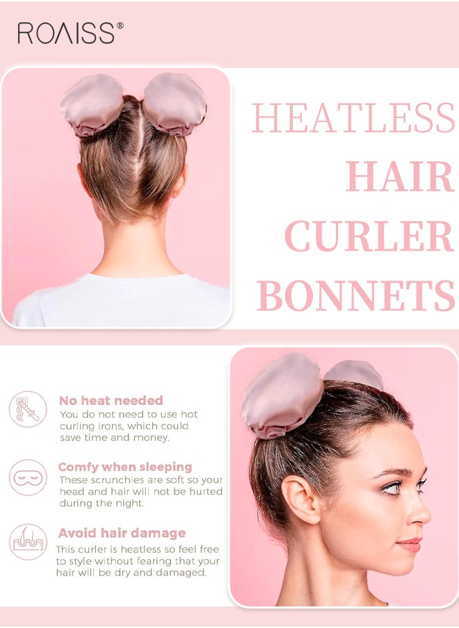 roaiss 4Pcs New Satin Heatless Hair Curler, Hair Rollers for Heatless Curls with Hair Caps, Soft Curling Rod Headband for Long Hair, Curling Set for Sleep in Overnight (Pink)  - Image 3