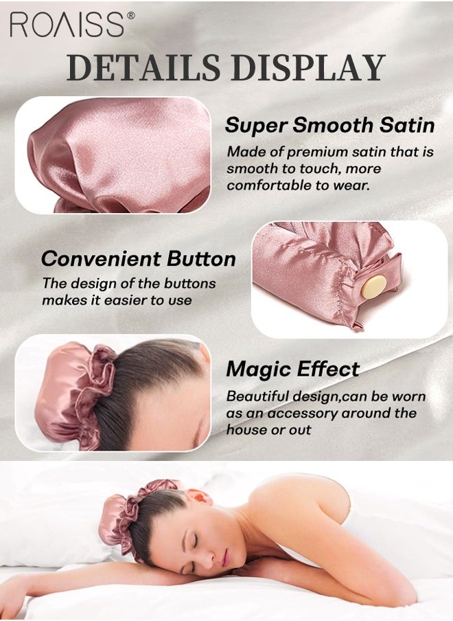 roaiss 4Pcs New Satin Heatless Hair Curler, Hair Rollers for Heatless Curls with Hair Caps, Soft Curling Rod Headband for Long Hair, Curling Set for Sleep in Overnight (Pink)  - Image 5